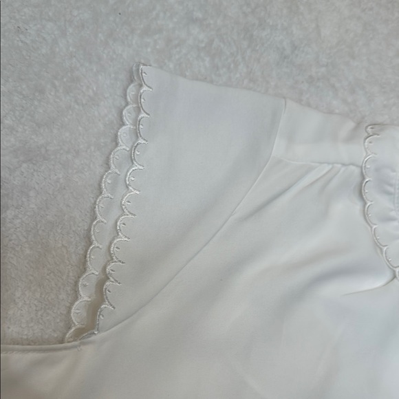 NWT CeCe White Cap Sleeve Button Down Shirt with Peter Pan Collar size M - Picture 11 of 16